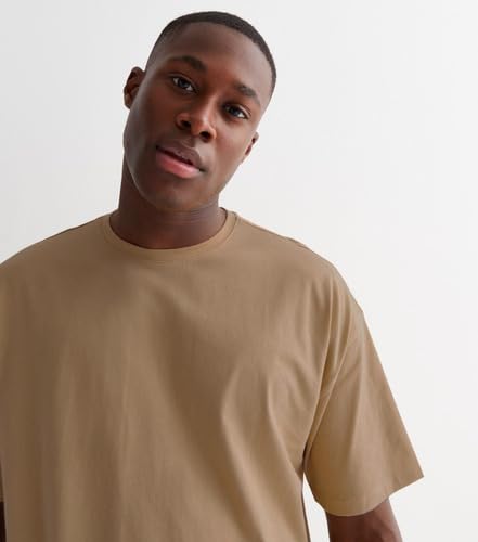 Camiseta Masculina Redonda Oversized Basica Algodão Egípcio (BR, Alfa, G, Regular, Bege)