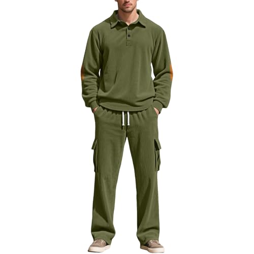Ensemble polo manches longues et pantalon cargo homme pour weekend casual