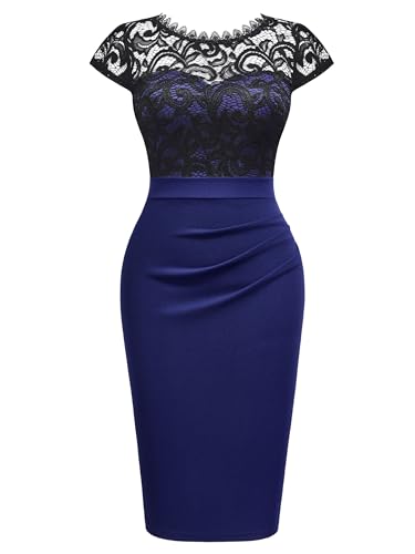 Image of Miusol Women's Vintage Floral Lace Cap Sleeve Ruffle Style Cocktail Party Dress