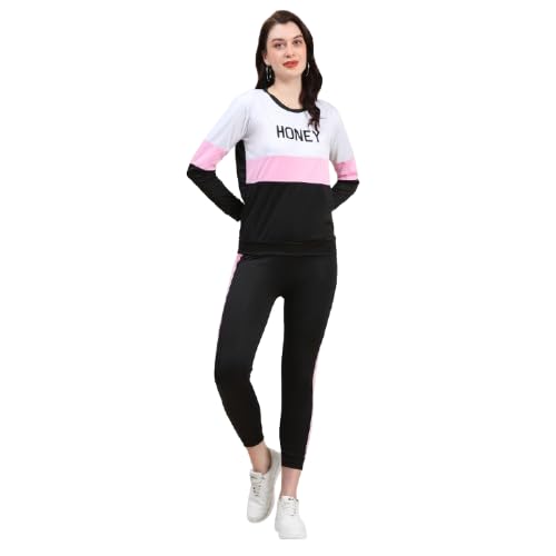 Women's Colorblock Tracksuit Set with Honey Print Sweatshirt and Jogger Pants Comfortable Casual Sportswear for Gym Running and Lounge-image-10