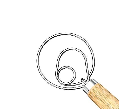 Product Image of the Danish Dough Whisk, Acerich 13Inch Stainless Steel Danish Whisk Hook Dutch Bread Whisk Wooden Handle Mixer Baking Tools for Bread, Cake, Dessert, Cookie, Dumpling Pizza Dough Making