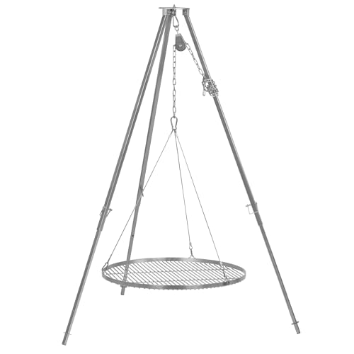 BBQ-Toro Barbacoa de tres patas con 70 cm de diámetro | 112-178 cm | trípode para parrilla giratoria | estructura de tres patas de hierro, soporte para barbacoa con rejilla, parrilla colgante