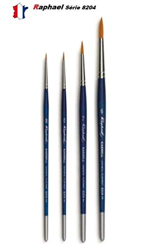 Raphael Paintbrush Series 8204 Kaerell, juego de 4 piezas, 2/0, 0, 2, 6.(Raphael Francia) Espace Beaux arts