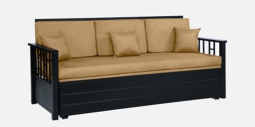 Image of Ubpon 3 Seater Metal Sofa Cum Bed with Hydraulic Storage | Single Size Sofa Cuma Bed | 3 Seater Sofa Set, Metal Sofa Set for Living Room (Matte Black Finish with Light Brown Cushion)