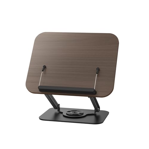 書見台 卓上 ブックスタンド 360°回転 読書台 折りたたみ式 角度/高さ調整可能 勉強/学習/絵描き/読書スタンド 本立て 教科書/楽譜/雑誌//タブレット/ノートパソコンスタンド 傾斜台 安定性抜群 木目 30*23.5cm