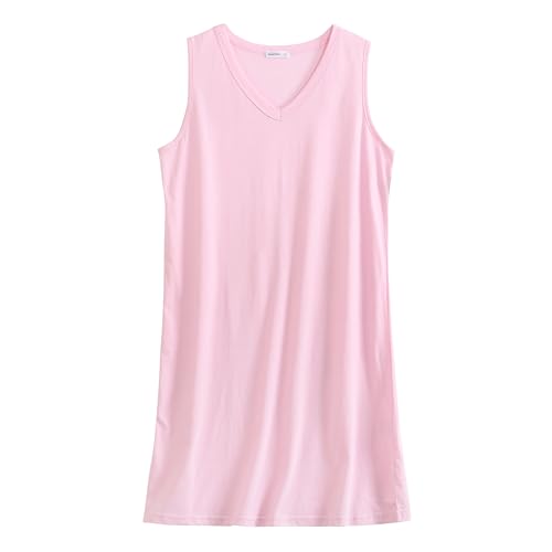 Image of PNAEONG 3 Pack Womens Cotton Nightgown V Neck Nightshirts Sleeveless Sleepwear Casual Print Sleepdress
