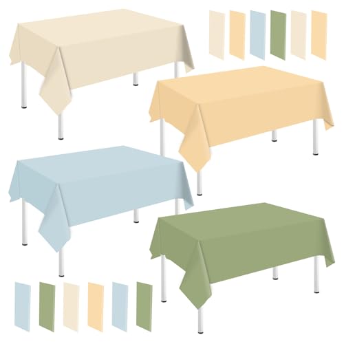 Whaline 16 Pcs 4 Colors Plastic Tablecloth Baby Blue Sage Green Ivory Rectangle Table Cover Waterproof Table Cloth for for Oh Baby Shower Bridal Birthday Safair Wedding Party 54 x 108 Inch