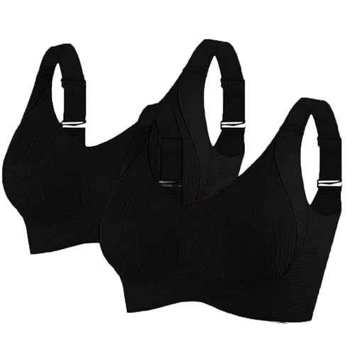 Damen 2/3er Set BH ohne Bügel Push up BHS V-Ausschnitt Bügelloser BHS Sport Gerippt Klassische Bustier Seamless T Shirt Bequem Bralette Modisch Atmungsaktiv Bra Soft Schlaf BH