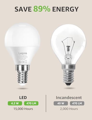 Lepro E14 LED Lampe, 6er-Pack, 4.9W 470 Lumen Glühbirne,entspricht 40W Glühlampe, 2700 Kelvin Warmweiß, P45 180° Abstrahlwinkel Energiesparlampe 4