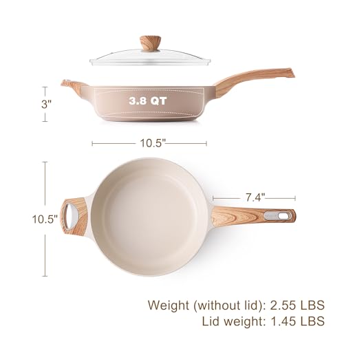 SENSARTE Ceramic Nonstick Frying Pan Skillet with Lid, 10.5 Inch Deep Frying Pan, 3.8 Qt Saute Pan, Induction Pan, Healthy Non Toxic Cooking Pan with Helper Handle, PFOA PFAS PTFE Free