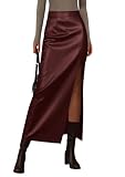 PRETTYGARDEN Womens Faux Leather Skirts 2025 Fall Fashion Bodycon High Waisted Slit Work Office Winter Maxi Long Pencil Skirt (Dark Burgundy,XX-Large)