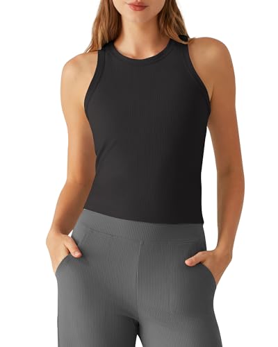 Image of G4Free Workout Tank Tops for Women Slim Fitted Racerback Ribbed Athletic Gym Yoga Tanks Summer Casual