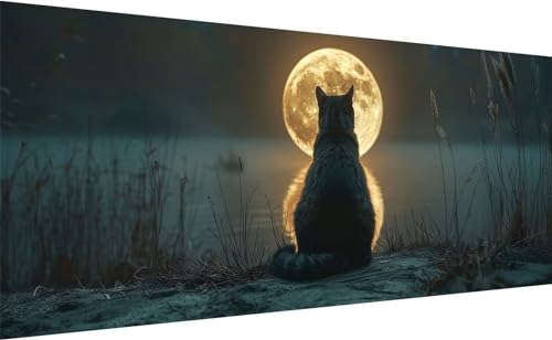 Broderie Diamant Kit Complet lune et chat grand format idée cadeau