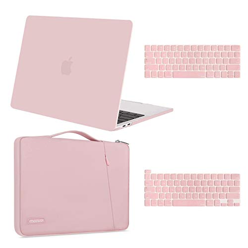 MOSISO Compatible with MacBook Pro 13 inch Case 2020 2019 2018 2017 2016 Release A2289 A2251 A2159 A1989 A1706 A1708, Plastic Hard Shell Case & 360 Protective Sleeve Bag & Keyboard Cover, Rose Quartz