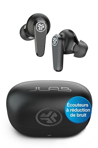 JLab Go Pods ANC - Écouteurs sans Fil Bluetooth avec réduction de Bruit Active Hybride - 26h d’autonomie, résistant à la Transpiration IP55, Son Personnalisable Via appli, appels clairs, Noir