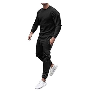 2 Pieces Men’s Casual Set Jogging Suit Men’s Sports Suit Leisure Suit Crew Neck Pullover + Slim Fit Jogging Bottoms Tracksuit Long Sleeve for Men
