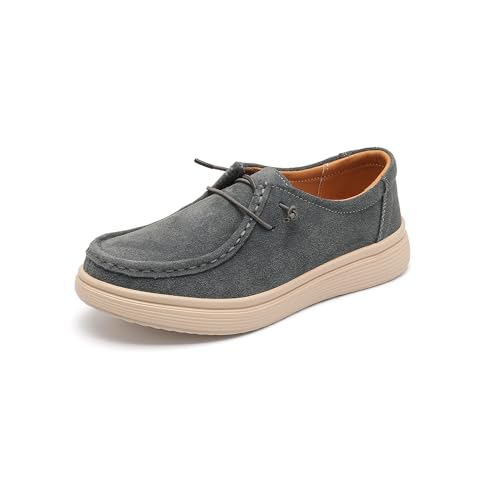 Image of Ruiatoo Women's Walking Shoes - Slip on Loafers Flexible Foot-Friendly Ultralight Boat Casual Shoes Deep Grey 39, 8