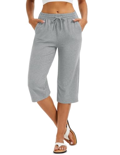 MAGCOMSEN Women's Capri Pants Cotton Yoga Wide Leg Capris Loose Casual Lounge Workout Capri Sweatpants with 5 Pockets