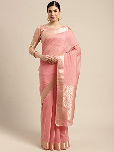 Image of AKHILAM Women's Linen Blend Jacquard Saree With Unstitched Blouse Piece (8SDZ13 Parent)