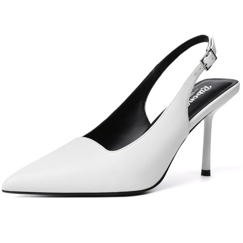 Image of RIBONGZ Sexy Slingback Pumps Elegant Dressy Heels for Women Closed Toe Pointy High Heels Wedding Bride Prom Party Evening Shoes