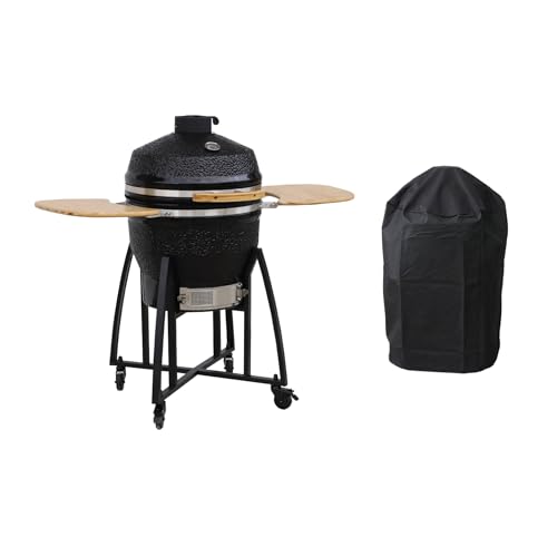 Alice's Garden - Barbecue charbon en céramique. Kamado Ø54.5cm. avec chariot. garde au chaud. récupérateur de cendre et housse. tablettes rétractables