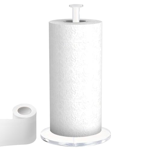 Veeteah Toallero de papel para encimera, soporte para toallas de papel, dispensador de toallas de papel, soporte acrílico para toallas, soporte para toallas de papel transparente con base pesada para