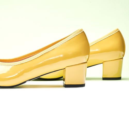 Image of C.Paravano Block Heels | Pumps Shoes Women | Women's Pumps | Chunky Heels for Women(Yellow,5)
