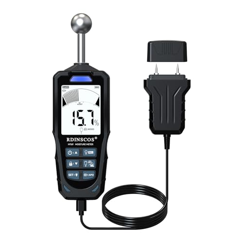 RDINSCOS Testeur Humidité 2 en 1 à Sondes Sphérique et à Aiguilles – Humidimètre pour Bois, Mur, Béton et Plâtre, Écran LCD, Détection 20-40 mm, Alarme Sonore