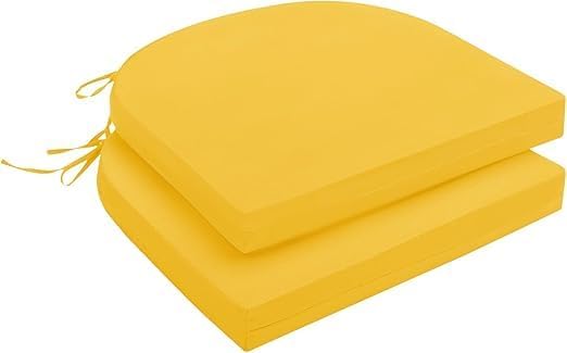 Image of D-8 Round Chair Cushions Set of 2, Cushion Thinkness 5cm, Waterproof Cushions for Outdoor Furniture, Round Seat Chair, Pads with Ties for Patio, Garden, Dining Chairs (Yellow)