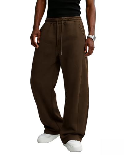 Image of Men's Baggy Sweatpants Cotton Fleece Wide Leg Lounge Sweat Pants Drawstring Waist Jogging Pants with Pockets