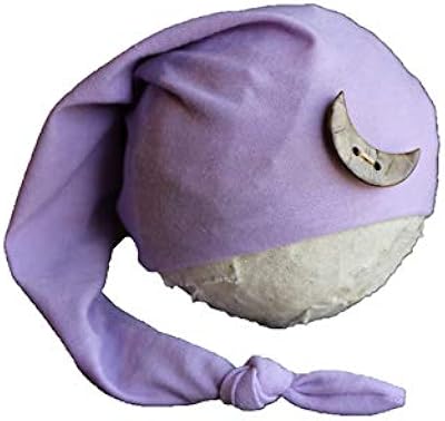 AMOS and SAWYER Knotted Sleeping Hat, Photography Prop (Newborn, Lilac - Moon Button)