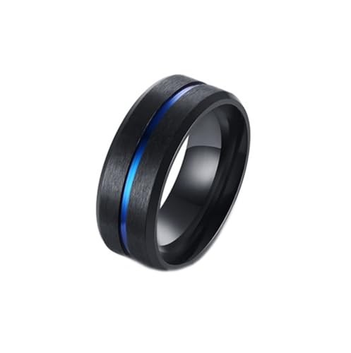 Dsnyu Anillos de boda de acero inoxidable para hombre, diseño de rayas cepilladas, 8 mm de ancho, joyería para compromiso, X 1/2, Sin piedras preciosas