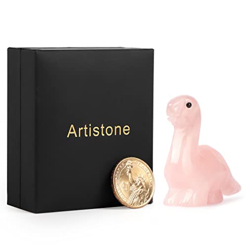 Artistone Hand Carved Rose Quartz Crystal Dinosaur Figurine Realistic Cute Dinosaur Figures Statue Animal Collectable Decoration Or Gifts #TOP5