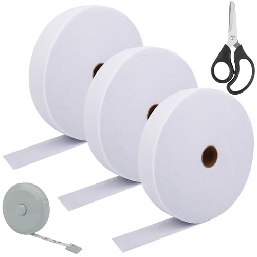 3 Roll Batting Strips 2 1/4 Inch 150 Yards with Scissors Rule for Jelly Roll Rugs Cotton Larbeti Jelly Roll Rug Batting for Cotton Blend Batting (White)