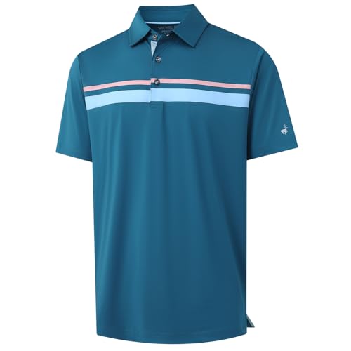 Rouen Golf Shirts for Men Dry Fit Short Sleeve Fashion Designed Print Stripe Casual Sport Collared Mens Polo Shirts