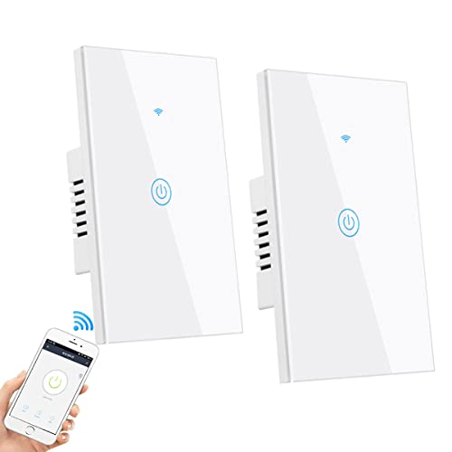 Catálogo de Vinilos para interruptores los 5 mejores. 43 INGEQUIS 2Pzas Interruptores Inteligentes Sin Neutro con Capacitor, Apagador Wifi de 2.4Ghz con Panel Táctil, Control Remoto de App, Compatible con Alexa, Google Assistant y IFTTT...
