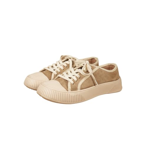 Theater Wicked Brothers Tan Suede Lace-Up Sneakers for Women | Casual Shoes with Cushioned Insole for All-Day Comfort