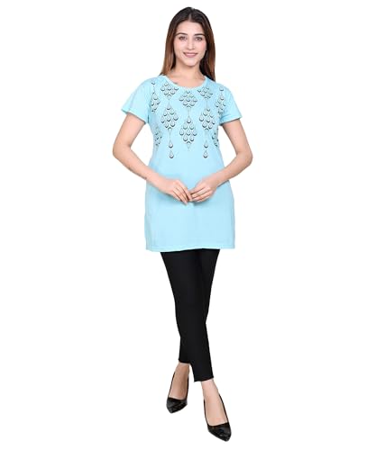 Image of DG Divine GirL Women's Cotton Printed Long Regular Fit Round Neck Top /T-Shirt /Tshirts