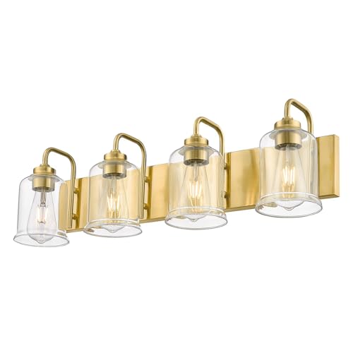 Image of zeyu 4-Light Brushed Gold Vanity Light, Modern Wall Sconces for Mirror Kitchen Bedroom, Bathroom Wall Lights with Clear Glass Shade, ZSL72B-4W BG