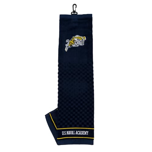 Image of Team Golf NCAA Navy Midshipmen Embroidered Golf Towel Embroidered Golf Towel, Checkered Scrubber Design, Embroidered Logo