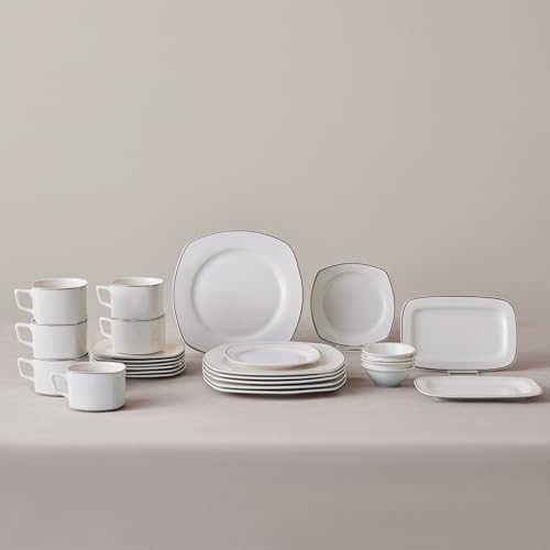 Karaca Padoca 26-teiliges Tafelservice für 6 Personen – Elegantes Frühstücksset aus Edlem Porzellan mit Tellern, Schalen, Tassen und Servierplatten