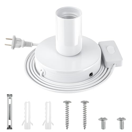 Portalampada e27 Base per Lampada da Tavolo con Cavo da 1,8 m Porta Lampade per Camera da letto Camino Muro Halloween Natale Bianco (Nessuna lampadine inclusa/Standard USA)