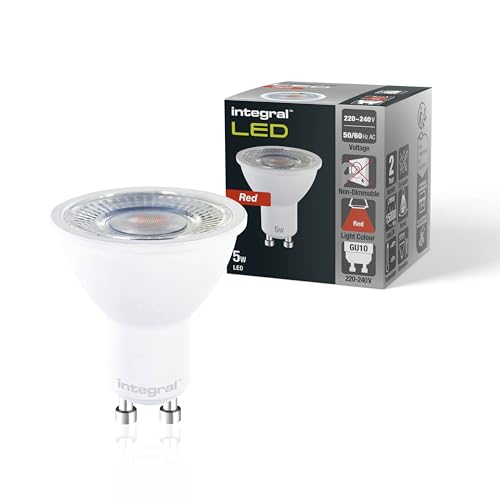 Integral LED 4, Pack GU10 Red Colour Spotlight Bulb, 5W (50W Equivalent), 40° Beam Angle, Suitable for Displays Restaurants