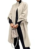 Cicy Bell Womens Long Pea Coats Oversized Wrap Wool Blend Trench Coats Winter Open Front Cardigan Overcoats