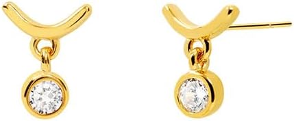 Round Cubic Zirconia Dangle Stud Earrings Silver Post Gold Plated Bezel Set CZ Stud for Women