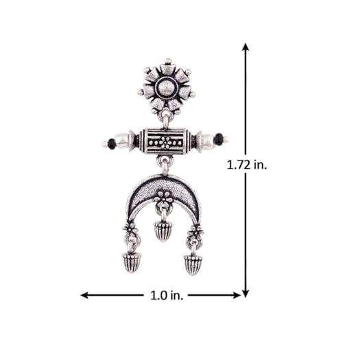 Image of Voylla Oxidised Silver Plating Brass Floral Motifs Dangler Earrings for Women and Girls, Boho /Tribal Style