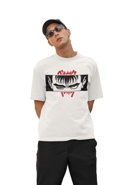 3D TRIBE| Guts Unleashed: The Visage of Berserk Anime | 100% Cotton | Oversized FIT | Round Neck | Half Sleeves | Oversized T Shirt