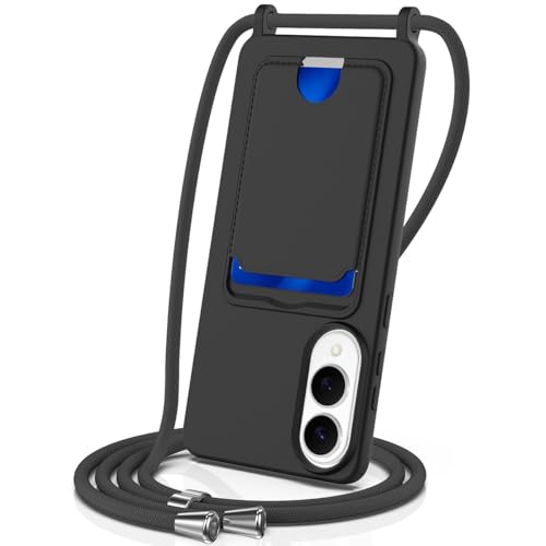 Étui pour Moto G86 5G noir avec coque rigide silicone et longue bandoulière