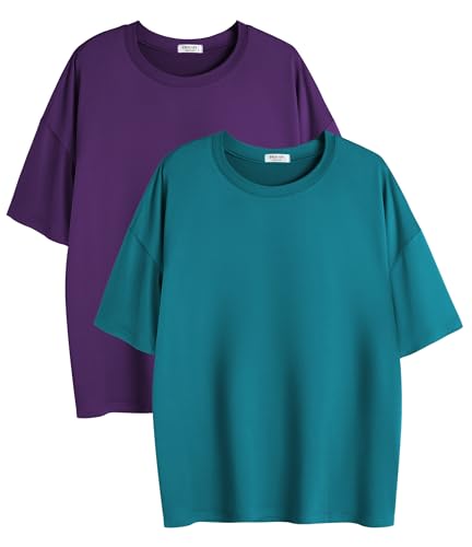 Image of Ekouaer 2 Pack Womens Tops Short Sleeve Oversized T Shirts Summer Spring Tops 2025 Basic Casual Tee Top S-XXL