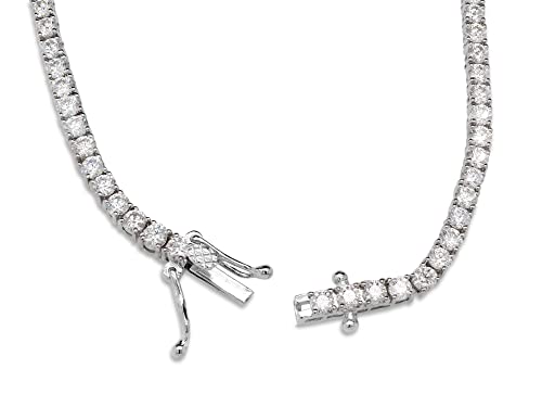 Savearth Diamonds 3Mm Moissanite Tennis Chain Necklace For Men 14.50Ct Lab Created Diamond Jewelry 18K White Gold Plated 925 Sterling Silver Necklace Chains, D Color Vvs1 Round, 18" #TOP4